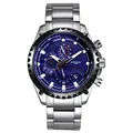 Montre à quartz KIMSDUN professionnelle pour hommes avec cadran bleu et bracelet en acier - Boîtier Argent Cadran Bleu - Bracelet en Acier / Bleu