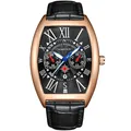 Kimsdun Men's tonneau quartz watch with rose gold case and black leather strap - Rose Gold Case Black Dial Black Strap