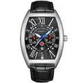 KIMSDUN Tonneau Shaped Men's Quartz Watch with Black Leather Strap and Luminous Dial - Silver Case Black Leather Style (K-815B) / Silver Case Black Face - Black Leather