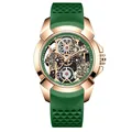 Montre à quartz squelette pour hommes avec bracelet nid d'abeille vert et boîtier or rose - Boîtier Or Rose Bracelet Vert