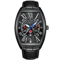 KIMSDUN men's fashion tonneau quartz watch with luminous hands and black leather strap - Black Case Black Leather Style (K-815B) / Black Case Black Dial - Black Leather