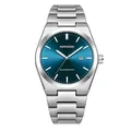 Men's business quartz watch with stainless steel strap and teal sunray dial - Silver Case Blue Dial Steel Band (Transparent Back)