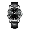 Montre automatique KIMSDUN pour homme, bracelet en cuir noir, cadran romain, luxe business - Boîtier Argent Cadran Noir (K-1891A) / Cuir Noir