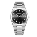 Premium men's silver stainless steel business quartz watch with a sleek black dial - Silver Case Black Dial Steel Band (Transparent Back)