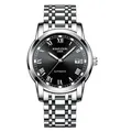 Montre automatique KIMSDUN pour homme avec bracelet en acier inoxydable et cadran noir - Boîtier Argent Cadran Noir (K-1891A) / Bracelet en acier