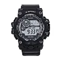 Robuste schwarze digitale Sportuhr mit multifunktionaler LED-Anzeige und Silikonarmband - Weltraumsilber