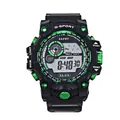Montre de sport numérique étanche avec accents vert métallisé et bracelet en silicone noir - Vert Abyssal
