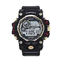 Montre de sport numérique étanche avec bracelet en silicone noir et touches dorées - Or de Luxe