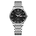 Elegante zakelijke herenhorloge quartz met zwarte wijzerplaat en zilveren rvs armband - Roestvrij Stalen Band / Zilver (Zwarte Wijzerplaat)