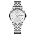 Professioneel Kimsdun zilveren heren quartz horloge met witte wijzerplaat en datum - Roestvrij Stalen Band / Zilver (Witte Wijzerplaat)
