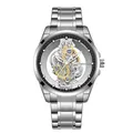 Montre pour homme en acier inoxydable argenté avec cadran squelette transparent et rouages - Style Bracelet Acier (K-1822B) / Boîtier Argent Bracelet Acier