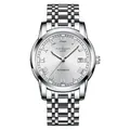 Montre automatique Kimsdun pour homme avec bracelet en acier inoxydable argenté - Boîtier Argent Cadran Blanc (K-1891A) / Bracelet en acier