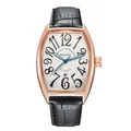 Ρολόι quartz Kimsdun tonneau με κάσα σε ροζ χρυσό και μαύρο δερμάτινο λουράκι ανδρικό - Ροζ Χρυσή Κάσα Λευκό Καντράν - Μαύρο Δέρμα