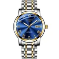 Montre automatique KIMSDUN pour homme avec cadran bleu et bracelet en acier doré. - Cadran Bleu Bicolore (K-1891A) / Bracelet en acier