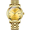 Montre automatique de luxe en or pour homme avec bracelet en acier inoxydable et chiffres romains - Boîtier Or Cadran Or (K-1891A) / Bracelet en acier