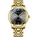 Montre d'affaires automatique Kimsdun en acier inoxydable doré pour homme avec cadran noir - Boîtier Or Cadran Noir (K-1891A) / Bracelet en acier