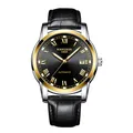 Montre automatique Kimsdun pour homme avec bracelet en cuir noir - Cadran Noir Bicolore (K-1891A) / Cuir Noir