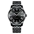 Montre automatique KIMSDUN pour hommes avec bracelet en acier noir et chiffres romains - Boîtier Noir Cadran Noir (K-1891A) / Bracelet en acier