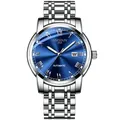 Montre mécanique automatique KIMSDUN avec bracelet en acier argenté et cadran bleu - Boîtier Argent Cadran Bleu (K-1891A) / Bracelet en acier