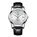 Montre automatique KIMSDUN pour homme avec cadran argenté et bracelet en cuir noir - Boîtier Argent Cadran Blanc (K-1891A) / Cuir Noir