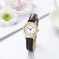 Montre à quartz minimaliste pour femme avec bracelet en cuir noir fin et boîtier doré - Bracelet Noir Cadran Blanc