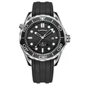 Kimsdun men's automatic mechanical diving watch with black wave dial and rubber strap - Silver Case Black Bezel Black Dial