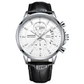 Classic silver Kimsoun men's quartz watch with white dial and black leather strap - Silver Case White Face Black Leather (K-1815B)