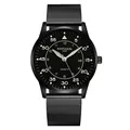 Montre à quartz noire ultra-fine pour homme avec bracelet en maille d'acier inoxydable - Boîtier Noir Cadran Noir - Bracelet Maille