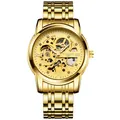 Elegant gold-tone Kimsdun automatic mechanical skeleton watch with a luxury metal strap - Metal Bracelet / Gold
