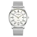 Montre à quartz élégante pour homme, bracelet maille argenté et cadran blanc épuré - Boîtier Argent Cadran Blanc - Bracelet Maille