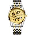 Kimsdun gold and silver men's automatic mechanical skeleton watch with steel band - Metal Bracelet / Two-tone Gold Dial