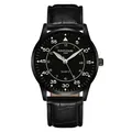 Montre à quartz ultra-fine pour homme noir minimaliste avec bracelet en cuir à texture croco. - Boîtier Noir Cadran Noir - Cuir Noir