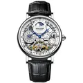 KIMSDUN automatic skeleton watch for men with black leather strap - Silver Case White Dial Black Strap