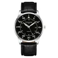 Montre à quartz ultra-fine pour homme à la mode avec bracelet en cuir noir et cadran noir - Boîtier Argent Cadran Noir - Cuir Noir