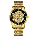Luxury gold automatic mechanical business watch for men with unique golden dragon hollow dial - Gold Case Black Dial