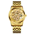 Luxury gold automatic mechanical watch for men featuring a 3D dragon dial design - Gold Case Gold Dial