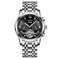 Luxury KIMSDUN men's automatic mechanical watch with skeleton tourbillon and silver band - Silver Case Black Dial