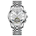 KIMSDUN automatic mechanical watch with skeleton tourbillon and silver strap - Silver Case White Dial