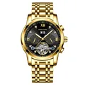 KIMSDUN Automatisch Mechanisch Herenhorloge met Gouden Stalen Band en Zwarte Wijzerplaat - Gouden Kast Zwarte Wijzerplaat