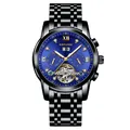KIMSDUN Automatisch Mechanisch Herenhorloge met Blauwe Skeleton Wijzerplaat en Diamant - Zwarte Kast Blauwe Wijzerplaat