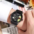 Close-up of a stylish men's quartz watch with a unique car wheel rim dial design - Green (GS734)