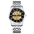Silver stainless steel automatic mechanical skeleton watch for men with business style - Silver Case Black Face Style (K-1973A钢带) / Silver Case Black Dial - Steel Band