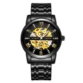 Luxury KIMSDUN men's automatic mechanical skeleton watch with sleek black metal strap - Black Case Black Dial - Steel Band
