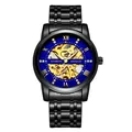 Men's luxury automatic skeleton mechanical watch featuring black steel band and blue dial - Black Case Blue Face - Steel Strap