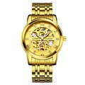 Luxury Kimsoun brand skeleton automatic mechanical watch for men in gold stainless steel - All Gold Face - Steel Strap
