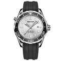 KIMSDUN automatic mechanical watch with white wave dial and black rubber strap - Silver Case Black Bezel White Dial