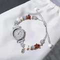 Cute Dopamine-style beaded watch bracelet with adjustable drawstring closure for students - Drawstring Bracelet Watch / Gray
