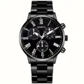 Close-up of Geneva men's business quartz watch with black steel band and Roman numerals - Steel Band with Roman Numeral Dial (3117) / Black Roman Style