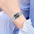 Elegante silberne quadratische Quarzuhr für Damen mit schwarzem Zifferblatt und Stahlband - Silber Schwarz