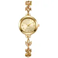 Elegant ladies gold-tone jewelry bracelet watch with champagne crystal leaf design - Gold Style